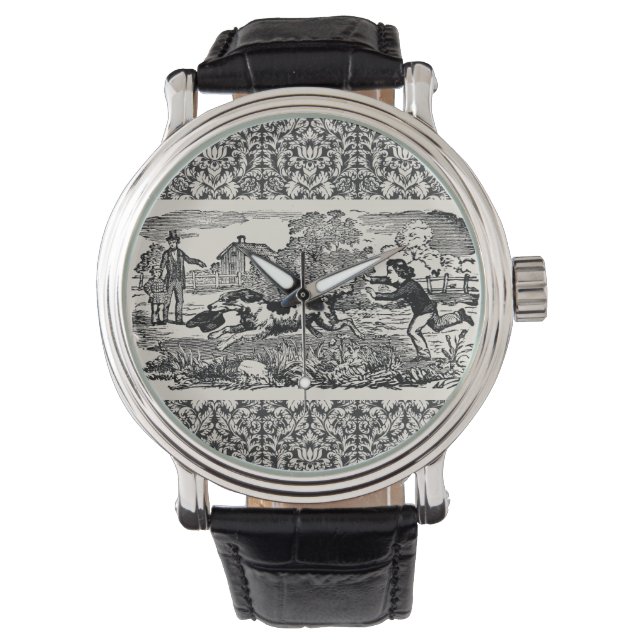Dog running antique pet art victorian illustration watch (Front)