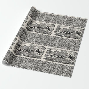 Dog running antique pet art victorian illustration wrapping paper