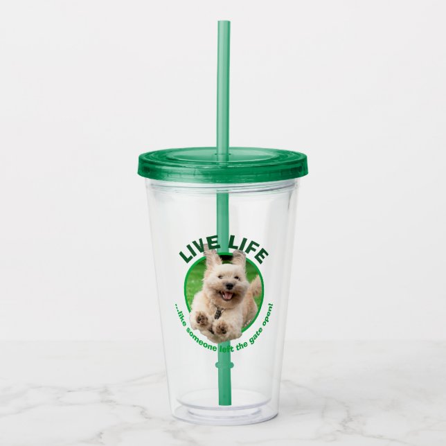 Dog Running In Yard Acrylic Tumbler (Front)