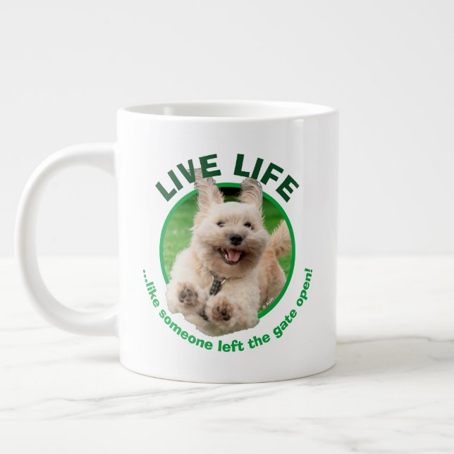 Dog Running In Yard Large Coffee Mug (Left)