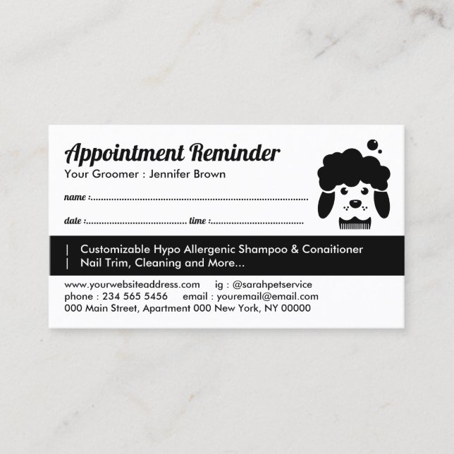 Dog Salon Appointment Pet Grooming Business Card (Front)