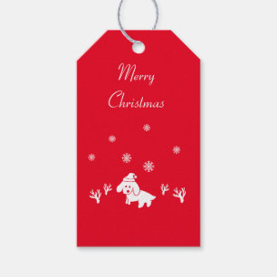 Dog Santa hat & Ice crystals Christmas Gift Tag