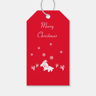 Dog Santa hat & Ice crystals Christmas Gift Tag