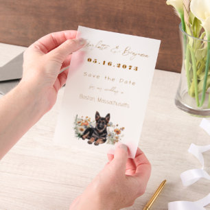 Dog Save the Date German Shepherd Wildflowers Vellum Invitations