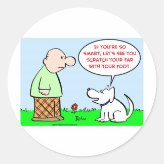 dog scratch ear foot smart classic round sticker