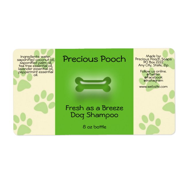 Dog Shampoo Soap Label (green) (Front)