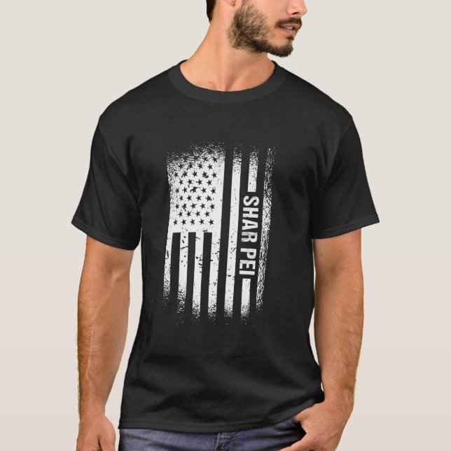 Dog Shar Pei Us Flag Long Sleeve T Shirt (Front)
