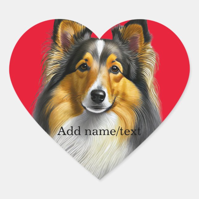 Dog, Sheltie Portrait Template, Heart Sticker (Front)