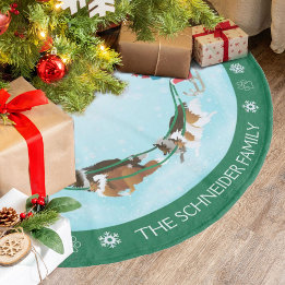 Dog Shelties Pulling Christmas Sleigh Fleece Tree Skirt