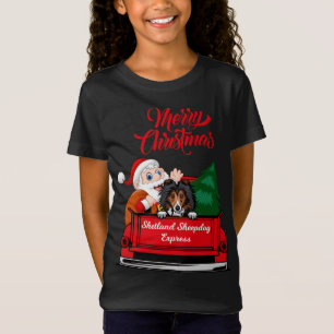 Dog Shetland Sheepdog With Santa Claus In Red Truc T-Shirt