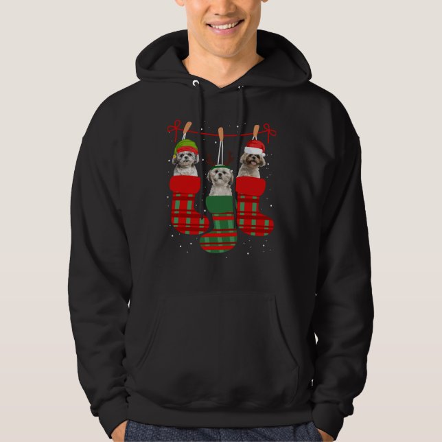 Dog Shih Tzu Christmas Socks  Xmas Pajama Pet Pupp Hoodie (Front)
