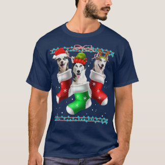 Dog Siberian Husky Christmas Socks Funny Xmas Paja T-Shirt