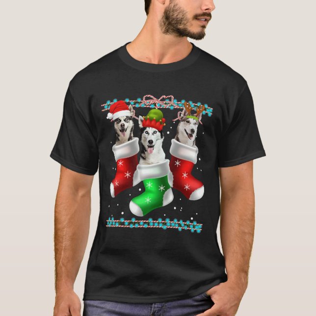 Dog Siberian Husky Christmas Socks T-Shirt (Front)