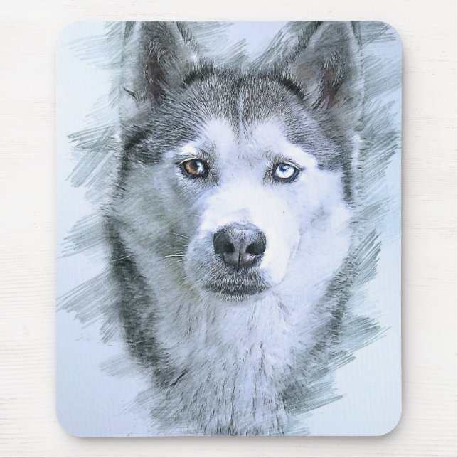 Dog Siberian Husky Drawing Sled Dog OtterBox Mouse Mat (Front)