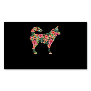 Dog Siberian Husky Flower Funny Dog Silhouette Magnetic Business Card