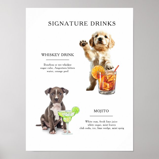 Dog Signature Drink Wedding Bar Drink Menu Poster (Front)
