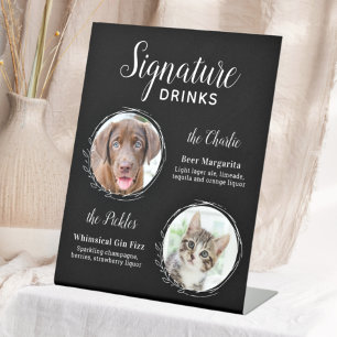 Dog Signature Drinks Black Pet Wedding Bar  Pedestal Sign