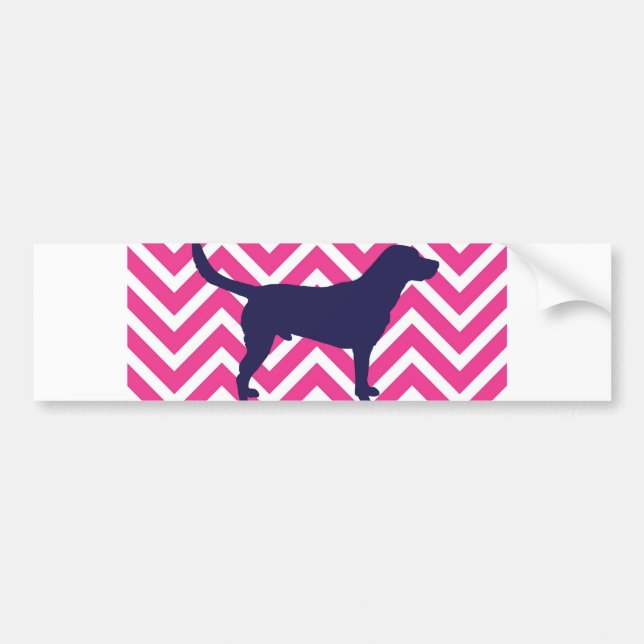 Dog Silhouette in Blue on Pink Chevron Pattern Bumper Sticker (Front)