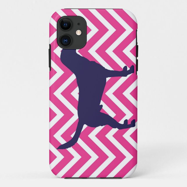 Dog Silhouette in Blue on Pink Chevron Pattern Case-Mate iPhone Case (Back)