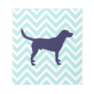Dog Silhouette in Dark Blue on Chevron Pattern Notepad