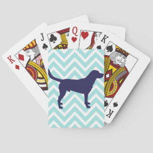 Dog Silhouette in Dark Blue on Chevron Pattern Playing Cards