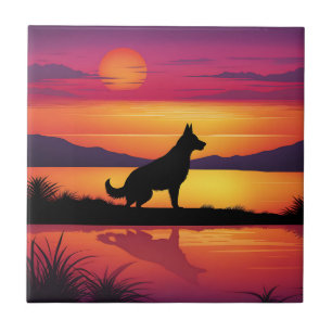 Dog Silhouette on Sunset Tile