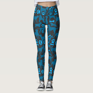 Dog silhouette Pattern.Blue.04 DGrey BG Leggings
