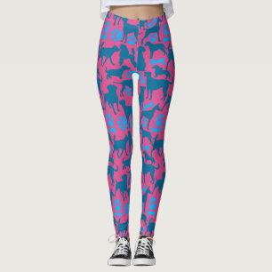 Dog silhouette Pattern.Blue.04 Dpink BG Leggings