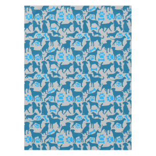 Dog silhouette Pattern.Blue.04 LGrey BG Tablecloth