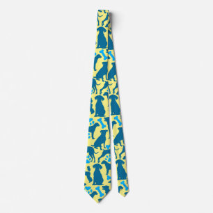 Dog silhouette Pattern.Blue.04 LYellow BG Tie