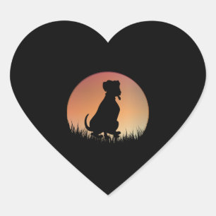 Dog Silhouette Sunset Heart Sticker
