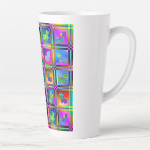 Dog Silhouettes Creating Colorful Grid Pattern Latte Mug