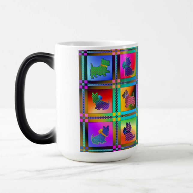 Dog Silhouettes Creating Colorful Grid Pattern Magic Mug (Left)