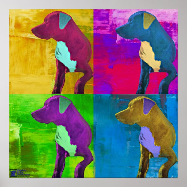 Dog Sits and Looks Away Pop Art Style Poster (Front)