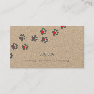 Dog sitter, paw path with heart business card