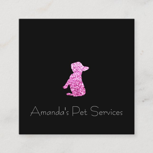 Dog Sitter Sitter Pet Service Grooming Black Pink Square Business Card (Front)