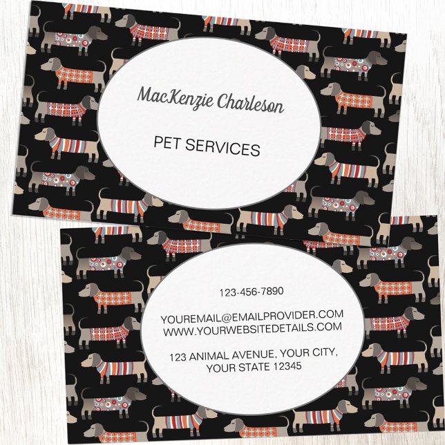 Dog Sitting Dachshund Sausage Dog Business Card (Dachshund dog animal pet services business card)