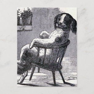 "Dog Sitting in a Chair" Illustration Postcard