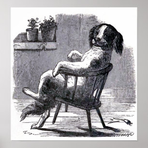 "Dog Sitting in a Chair" Illustration Poster