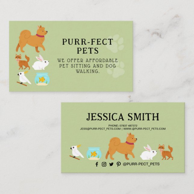 Dog Sitting Walking Pet Groomer Hounds Grooming Business Card (Front/Back)