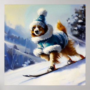 Dog Skiing Poster