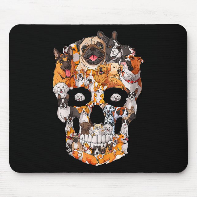 Dog Skull Dogs Paw Lover Halloween Dog Skeleton  Mouse Mat (Front)