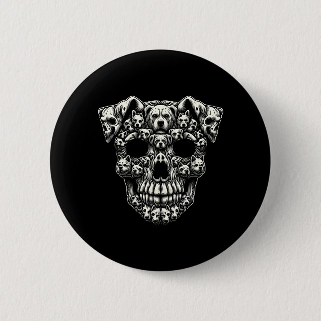 Dog Skull X-Ray Halloween Skeleton Black Long 6 Cm Round Badge (Front)