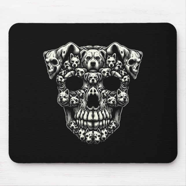 Dog Skull X-Ray Halloween Skeleton Black Long Mouse Mat (Front)