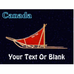 Dog Sled - Canada Photo Sculpture Magnet<br><div class="desc">A dog sled with a red sled bag superimposed on a starry background. Text reading,  "Canada" appears in glowing blue. You may add your own additional text both on the sled bag and at the bottom.</div>