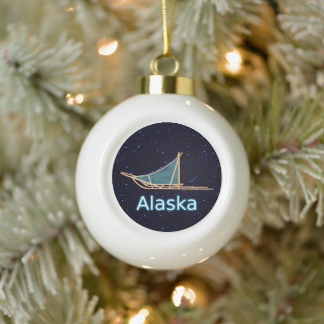 Dog Sled Ceramic Ball Christmas Ornament (Tree)