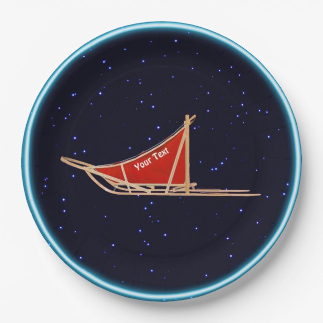 Dog Sled On Stars Paper Plate (Front)