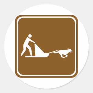 Dog sledding Highway Sign Classic Round Sticker