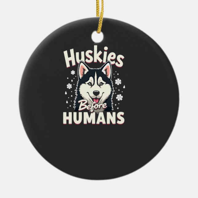 Dog Sledding Mushing Adventure Husky Team Winter   Ceramic Tree Decoration (Front)