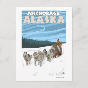 Dog Sledding Scene - Anchorage, Alaska Postcard